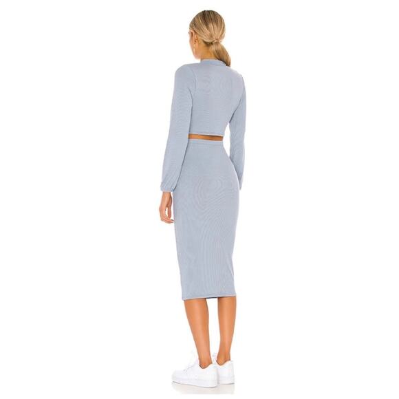 Superdown Lena SET Cropped Top Skirt Ribbed Long Sleeve Blue Womens Size XXS - Picture 2 of 12